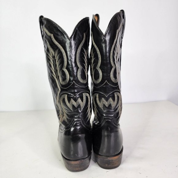TONY LAMA Style 2923 Mens Size 13AA Black Leather Longhorn Cowboy Western Boots - Picture 12 of 16